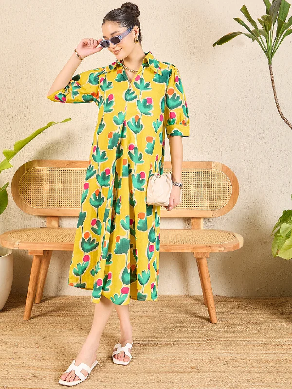 Chic, modern fashion for empowered women   Front Pleated Floral Midi Dress