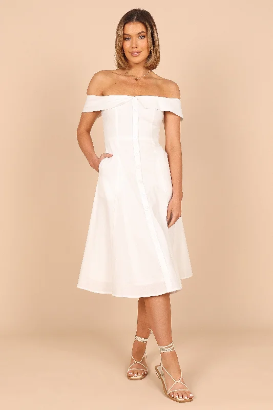 Lulu Off Shoulder Midi Dress - White