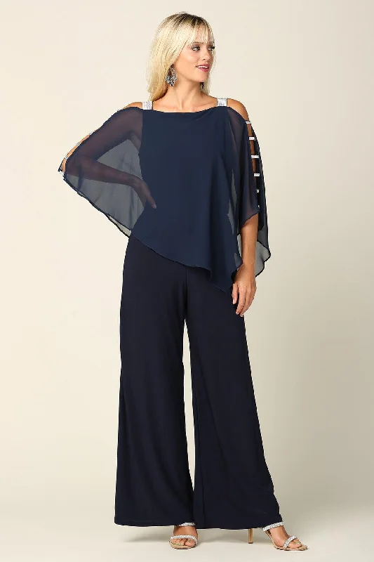 Formal Chiffon Cape Overlay Jumpsuit