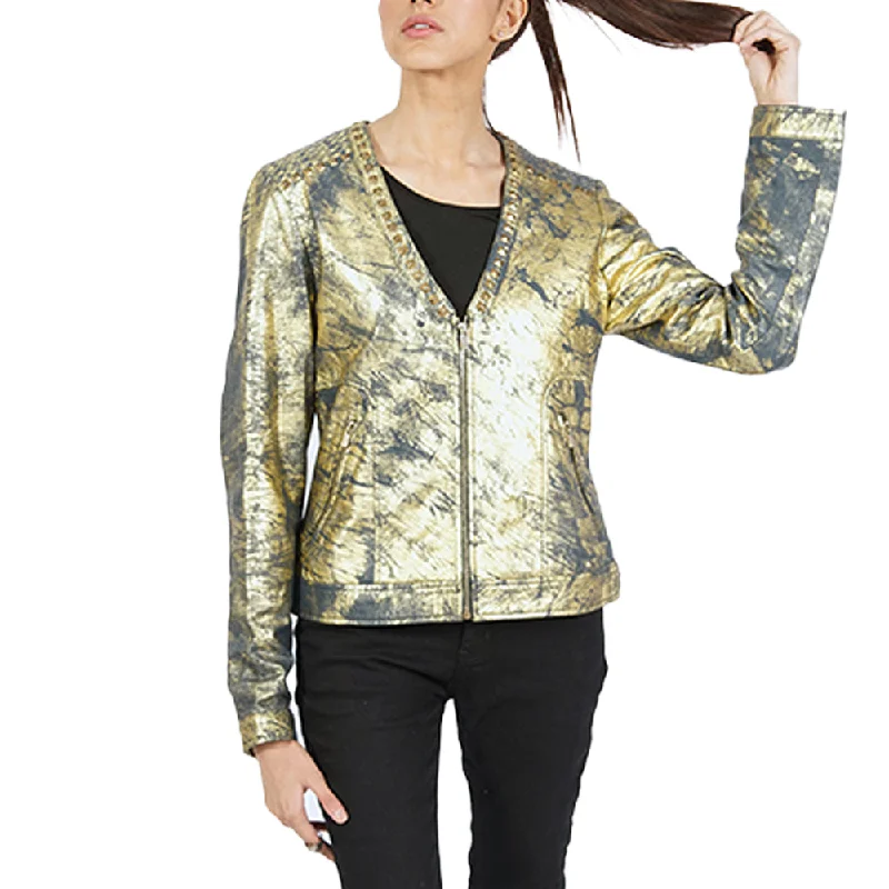 Glitter Navy Gold Leather Jacket