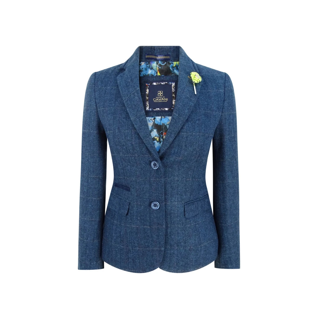 Sporty-chic women’s apparel for active lifestyles   Carnegi - Women Navy Blue Blazer Tweed Check 1920's Peaky Blinders