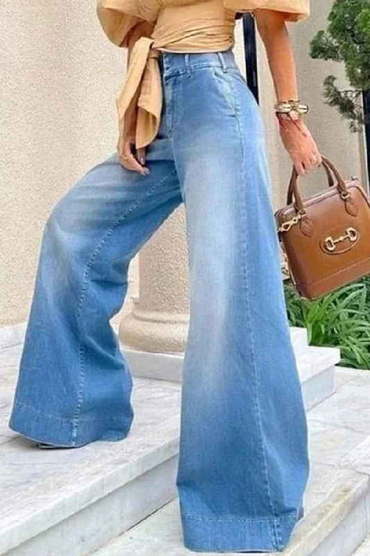 Blue Washed Gradient Modern Wide Leg Jeans