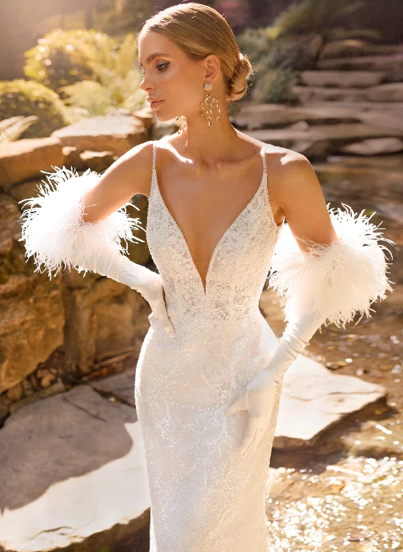 Trendy women’s clothing with a modern twist   Gorgeous Spaghetti Straps Wedding Gown with a Unique Bolero