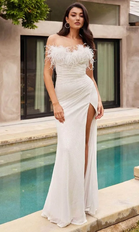 Ladivine CH147W - Strapless Feather Detailed Bridal Gown