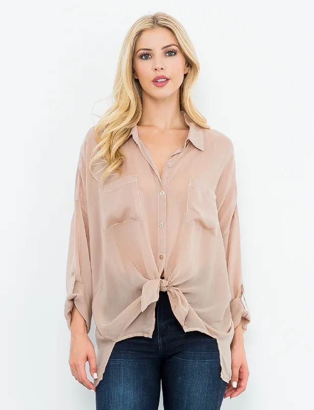 Women’s clothing to inspire confidence and beauty   Cargo Button Down Tie Top, Khaki