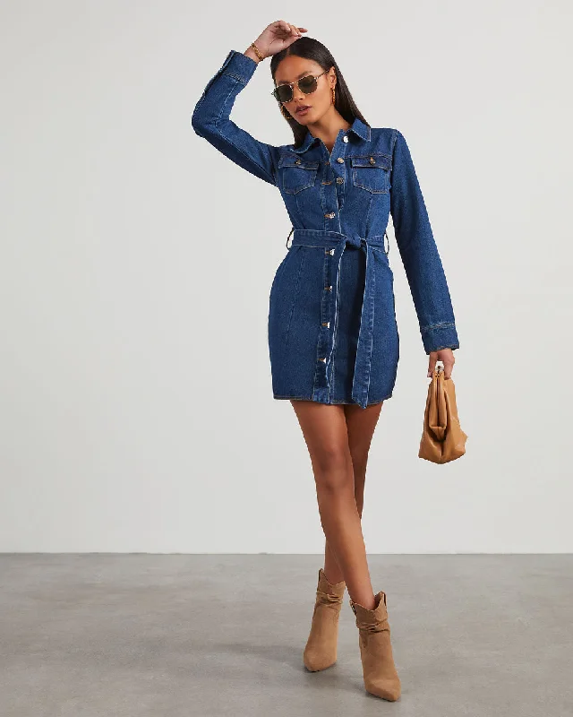 Joannie Denim Tie Waist Mini Dress