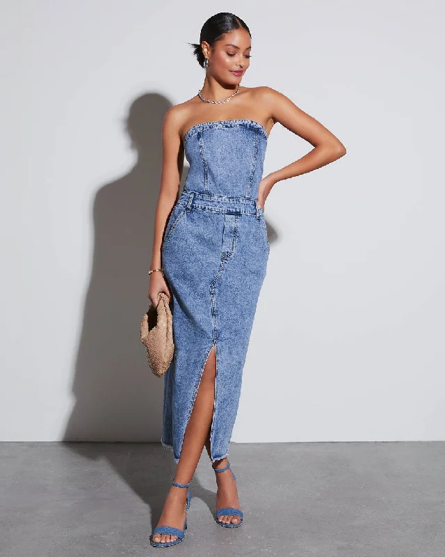 Kimmy Strapless Denim Midi Dress