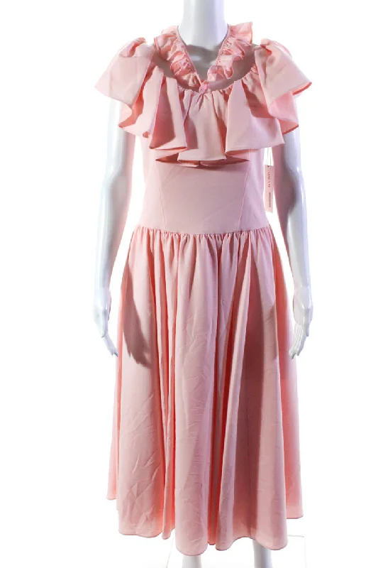 Versatile fashion options for every occasion   Adeam Womens Boat Nek Ruffle Sleeveless Fit Flare Goldfish Maxi Dress Pink