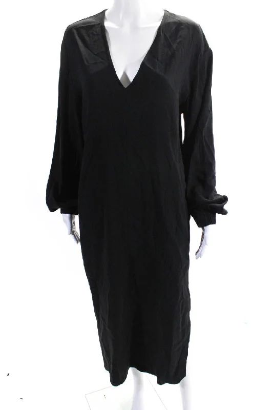 Effortlessly stylish outfits for the modern woman   Another Tomorrow Womens Long Sleeve V Neck Slit Maxi Dress Black