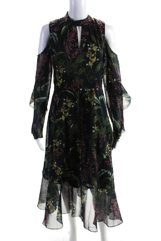 Discover the latest trends in women’s fashion   Marchesa Notte Womens Floral Print A Line Maxi Dress Navy Blue