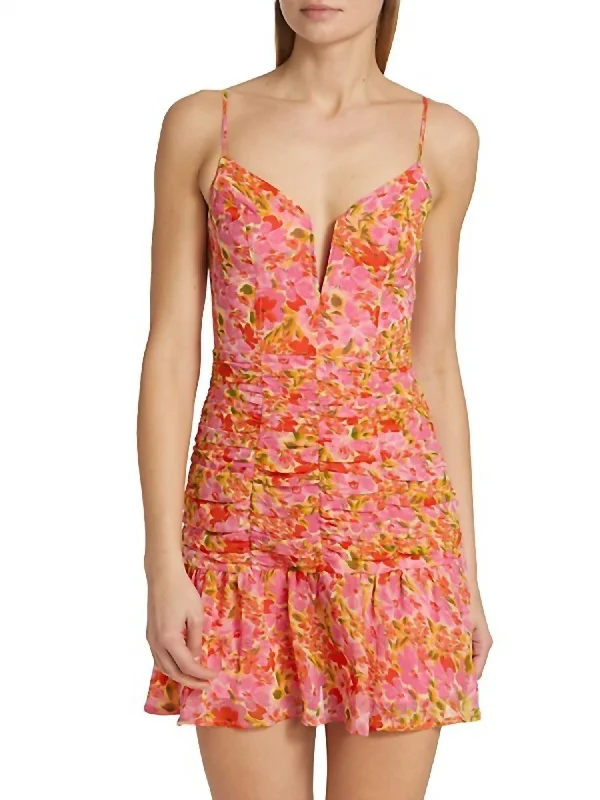 Versatile fashion options for every occasion   Meg Floral Ruched Mini Dress in Pink