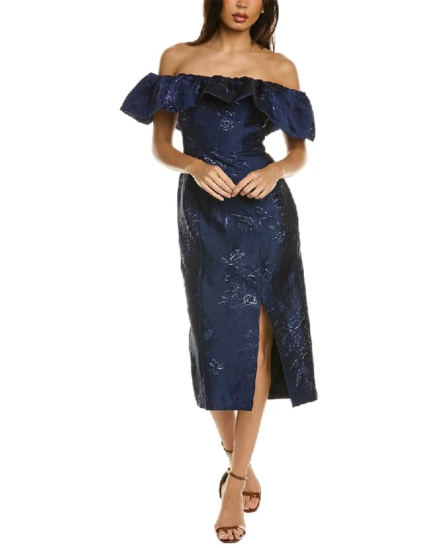 Casual outfits that elevate your style   ML Monique Lhuillier Off-The-Shoulder Midi Dress