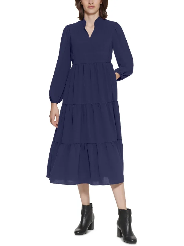 Stylish plus-size clothing for women   Petites Womens Tiered Mid Calf Midi Dress