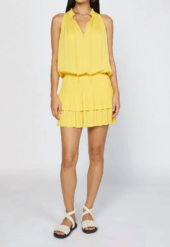 Elevate your style with fashionable women’s clothing   Sleeveless Pleated Mini Dress in Sunny Yellow