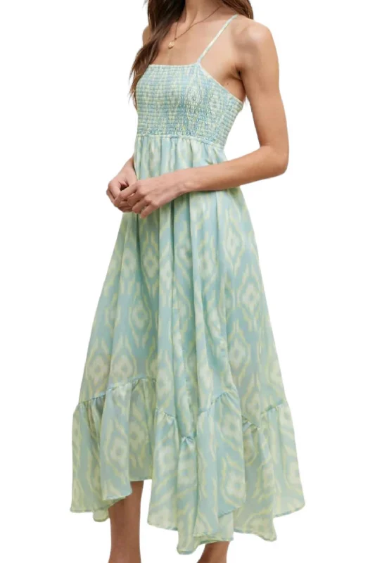 Effortlessly chic fashion for today’s woman   Abstract Print Midi Dress In Sage/lemon