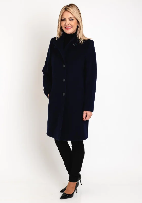 Sustainable fashion for stylish women   Christina Felix Classic Tailored Wool Cashmere Blend Long Coat, Navy