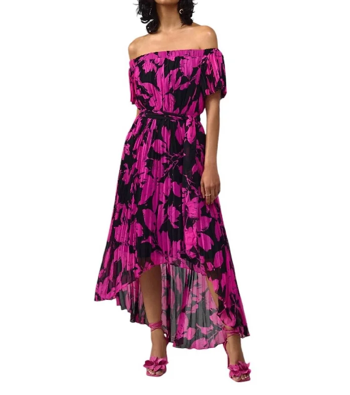 Trendsetting women’s clothing for fashion lovers   Floral Off-Shoulder Maxi Dress In Black/pink