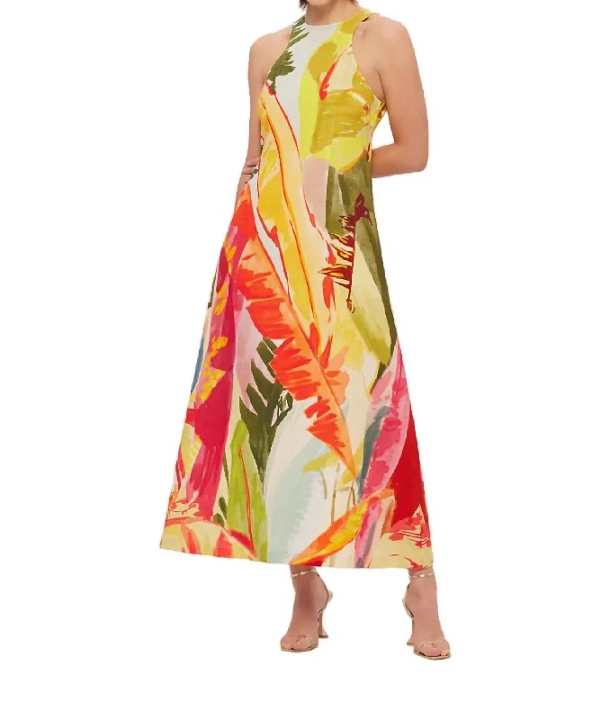 Confidence-boosting clothing for women   Giselle Racer Neck Midi Dress In Rainforest Print