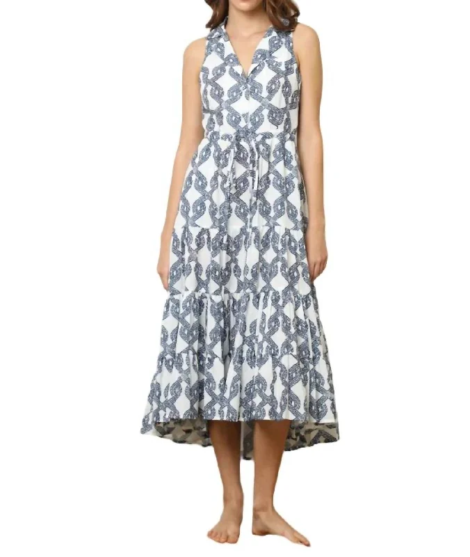 Refresh your closet with chic and comfy styles   Magdalena Midi Dress In Navy/white