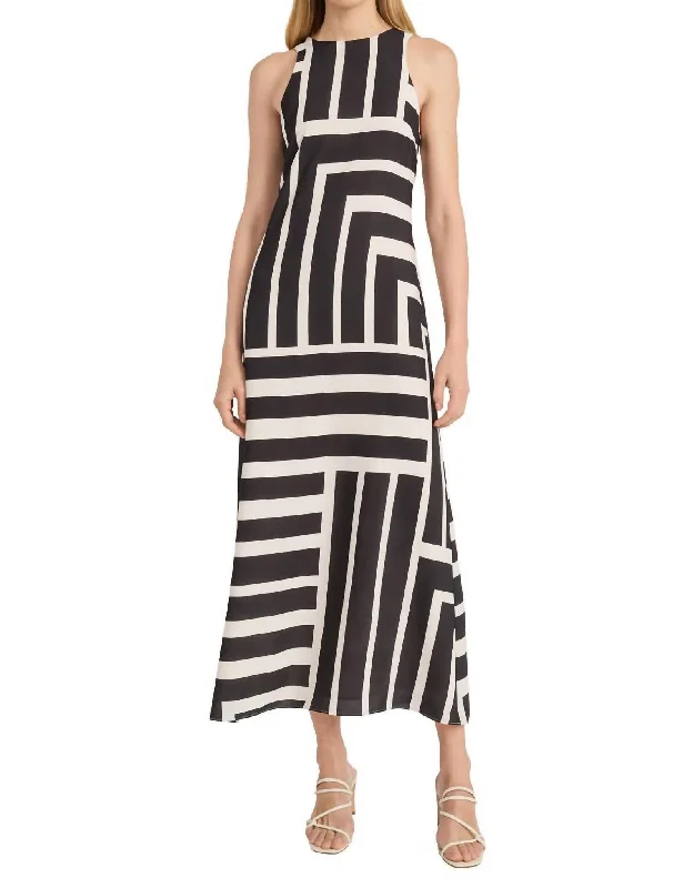 Soft, breathable fabrics for fashionable women   Quincy Halter Maxi Dress In Cream/black