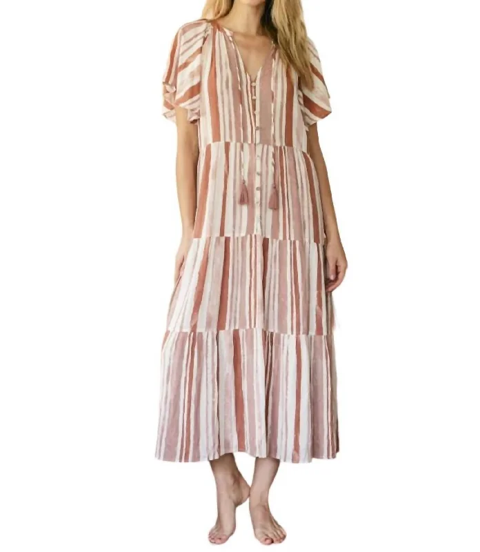 Sustainable fashion for stylish women   Striped Maxi Dress In Mauve