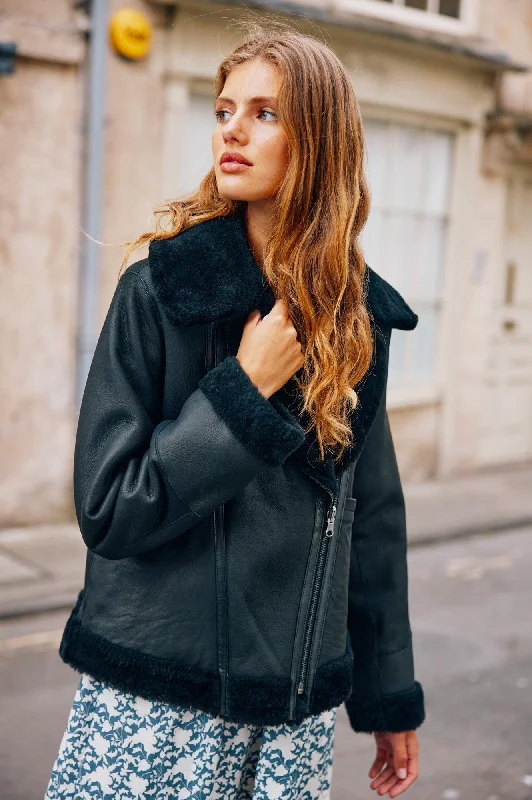 Reversible Shearling Biker Jacket | Black