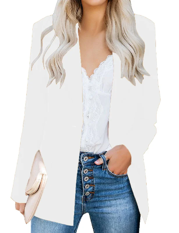 White Lapel Front-Button Side-Pockets Blazer