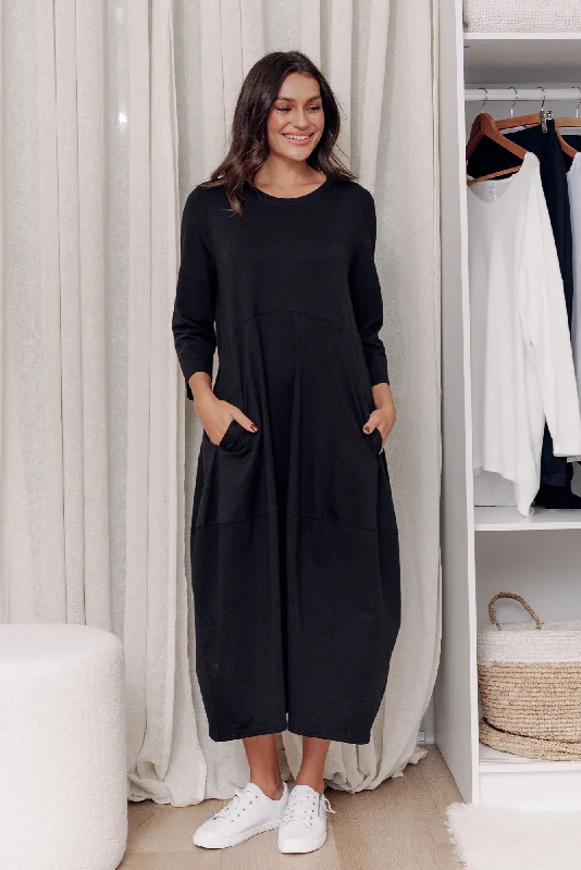 Premium quality women’s clothing at affordable prices   Marlyn Black Cotton Blend Balloon Dress